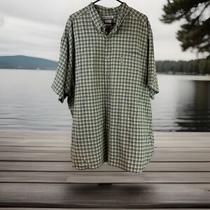 Columbia Men's Green And Blue Plaid Button Up Short Sleeve Shirt Size 3XB